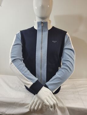 Bally Mens Sky Blue & Navy Blue Jacket Size M Made In Italy Authentic $414